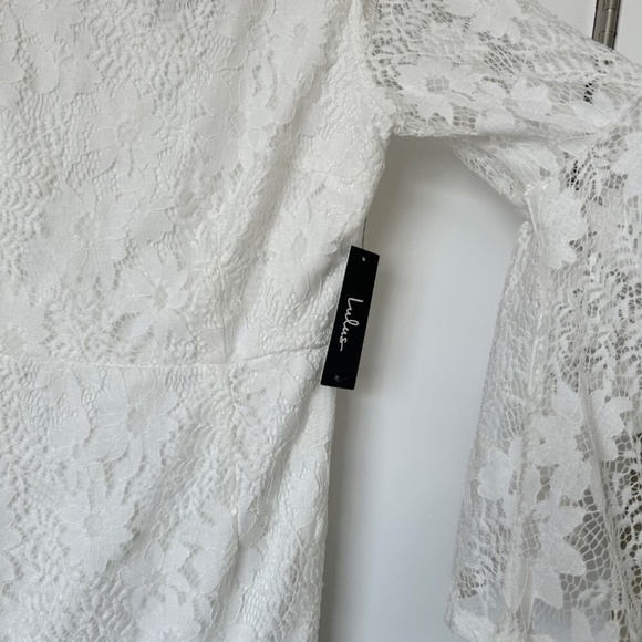 Lulus Allure 'Em In White Lace Bell Sleeve Bodycon Dress L - Picture 6 of 9